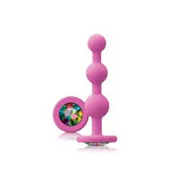 Glams Pink Ripple Anal Beads Ribbed Butt Plug, Rainbow Gem Jeweled Anal Beads, Gay Anal Sex Toys