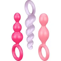 Satisfyer Booty Call Set Of 3 Multicolour Anal Beads Butt Plugs, Silicone Pink Waterproof Anal Beads, Gay Anal Sex Toys