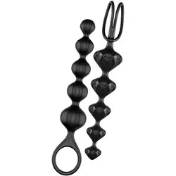 SATISFYER SET OF 2 ANAL BEADS BUTT PLUGS Gay Anal Sex Toys, Silicone Black ANAL PLUGS Sex Toys