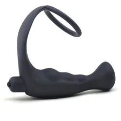 Black Silicone Anal Plug Vibrator with Vibrating Cock Rings for Gay Anal Sex Toys and Prostate Massagers