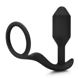 Bvibe Snug And Tug Anal Plug And Cock Ring, Silicone And Rubber Black Classic Anal Cock Rings