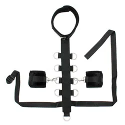 BDSM Black Padded Collar With Restraint Line And Handcuffs, Bdsm Collars And Leads