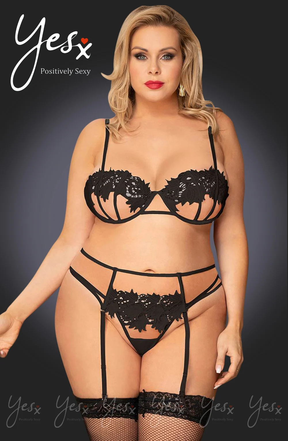 YesX YX953Q 3pc Black Bra Set