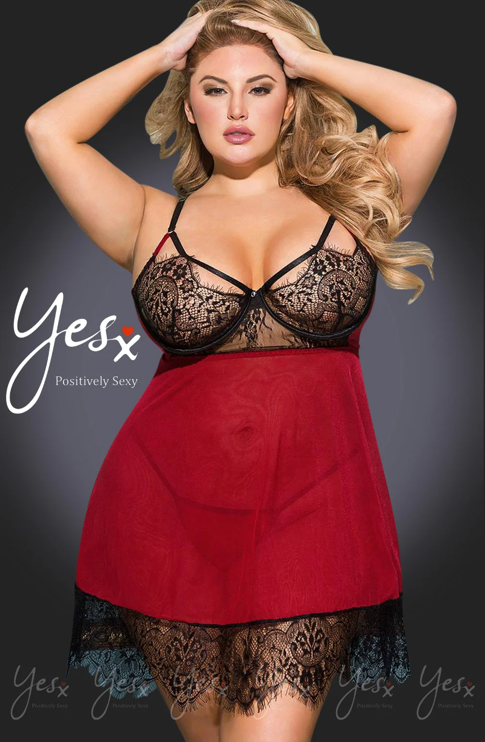 YesX YX958Q Black Red Babydoll Set