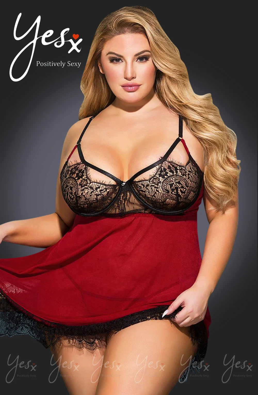 YesX YX958Q Black Red Babydoll Set