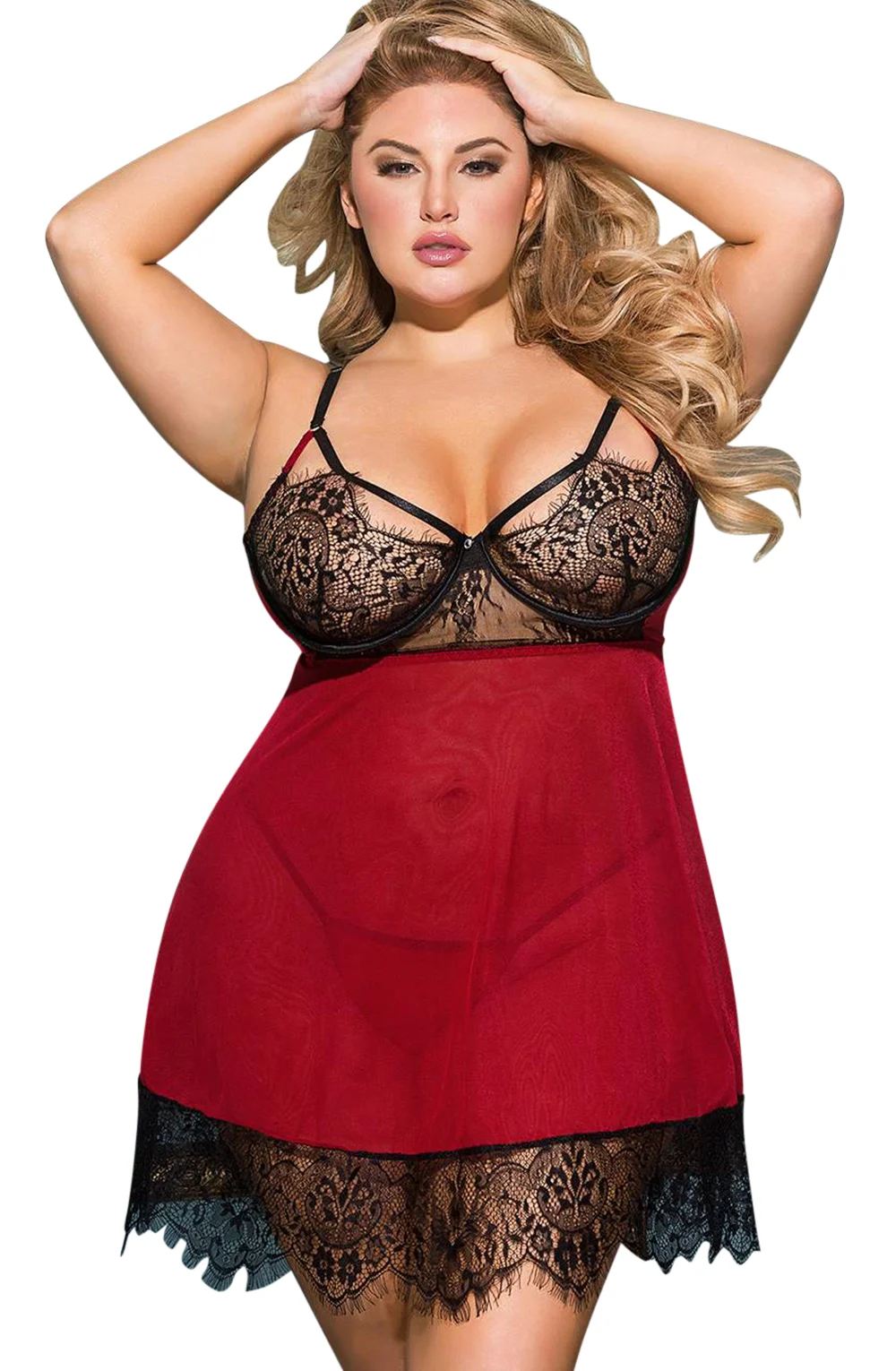 YesX YX958Q Black Red Babydoll Set