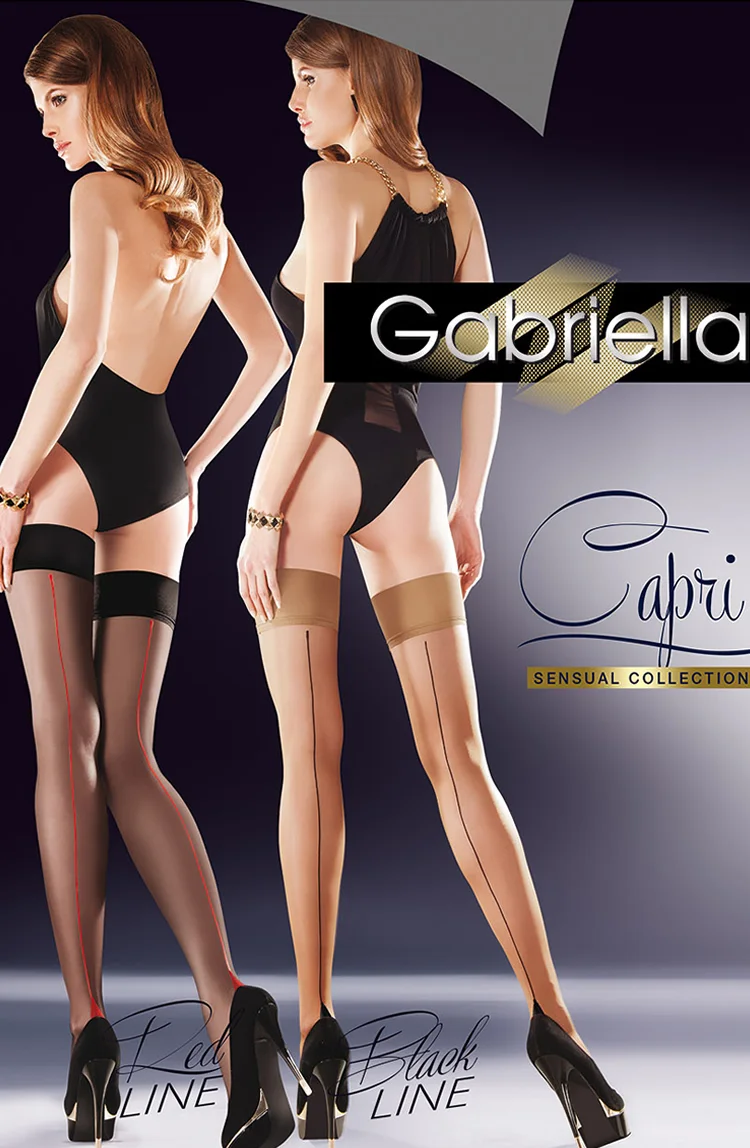 Gabriella Sensual Black Hold Ups with Red Line