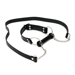 Leather Horse Bit Gag And Reins, Rimba Leather Black Bit Gag