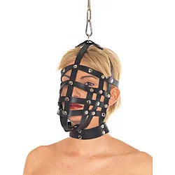 Rimba Leather Black Bondage Hood, Leather Muzzle Mask Bondage Hoods