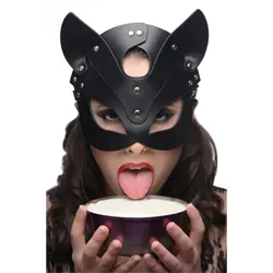 Master Series Naughty Kitty Cat Mask & Blindfold, Faux Leather Black Blindfold & Mask