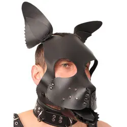 The Red Puppy Dog Mask & Blindfold, Leather Black Blindfold & Mask