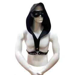 Rouge Leather Harness Bondage Hoods, Faux Leather Black Bondage Hoods