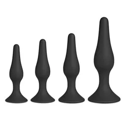 Set of Four Black Silicone Butt Plugs, Beginners Anal Toys and Classic Butt Plug for Gay Anal Sex Toys