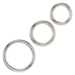 3 Piece Classic Cock Ring Set, Silver Metal Classic Cock Rings