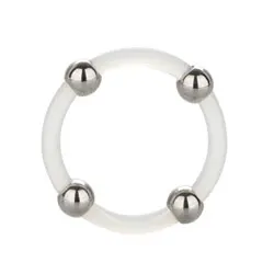 Steel Beaded Classic Cock Ring Large, Clear Silicone And Rubber Classic Cock Rings