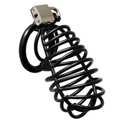 Black Metal Male Chastity Cock Cages And Plugs Device With Padlock, Rimba Premium Secure Cock Cages And Plugs