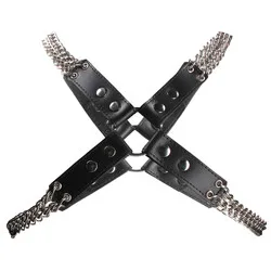 Heavy Duty Leather and Chain Body Harness with Handcuffs & Restraints, BDSM Collars and Leashes Leads Handcuffs & Restraint