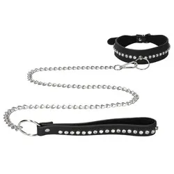 Ouch Diamond BDSM Studded Collar With Leash, BDSM Collars and Leashes