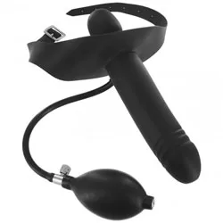 Master Series Inflatable Dildo Gags, Rubber Black Dildo Gags