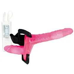 Joyride Pink Duo Double Penetration Strap On Pink, Double Penetration Strap On Vibrating Dildo