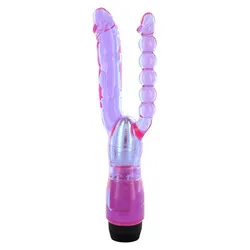 XCEL Anal Double Penetrating Vibrator, Purple PVC G Spot Duo Penetrator Female Sex Toy for Beginners