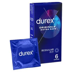 Durex Extra Safe Regular Fit Condoms 6 Pack, Latex Extra Safe Condoms