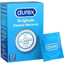 Durex Originals Classic Natural Condoms 20 Pack, Durex Latex Regular Condoms