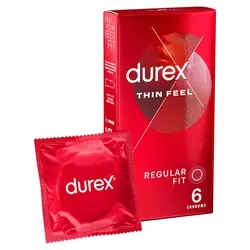 Durex Thin Feel Regular Fit Condoms 6 Pack, Durex Latex Clear Condoms