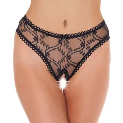 Sheer Pattern Crotchless Black GString