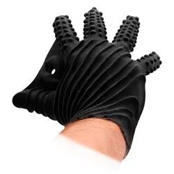 Fist It Black Textured Masturbation Fetish Gloves, Waterproof Silicone Fetish Gloves