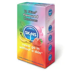 Skins Condoms Flavoured 12 Pack, Latex Skins Regular Condoms