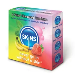 Skins Condoms Flavoured 4 Pack, Flavoured Regular Condoms for Enhanced Sensation and Pleasure