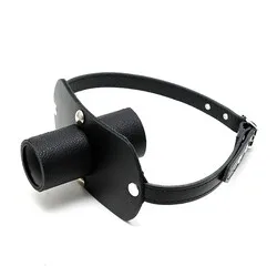 Rimba Black Leather Gag, Leather Gag With Urine Tube