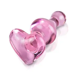 Icicles No.75 Pink Heart Glass Butt Plug, Beginners Jeweled Classic Glass Butt Plug, Gay Anal Sex Toys