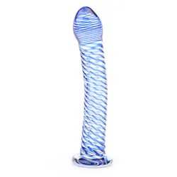 GLASS DILDO WITH BLUE SPIRAL DESIGN, Waterproof Blue Anal GLASS DILDO, Butt Plug Anal Dildo, Gay Anal Sex Toys