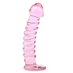 TEXTURED PINK GLASS DILDO, Waterproof Pink GLASS DILDO, BUTT PLUG ANAL DILDO, GAY ANAL SEX TOYS