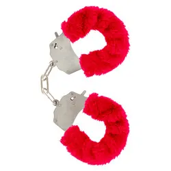 ToyJoy Furry Fun Wrist Handcuffs, Metal Red Handcuffs