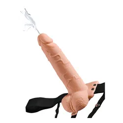 Fetish Fantasy 7.5 Inch Hollow Squirting Strapon, Hollow Strap Ons Ejaculating Dildos with Harnesses, Cock Extension Sleeves