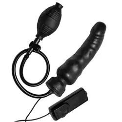 Master Series Ravage Inflatable Anal Dildo, Black Vibrating Penis Dildo for Prostate Stimulation