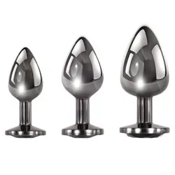 Evolved Black Gem Anal Jeweled Butt Plug Set, Beginners Classic Metal Jeweled Butt Plugs, Gay Anal Sex Toys