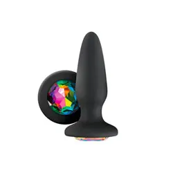 Glams Silicone Rainbow Gem Jeweled Butt Plug, Classic Beginners Black Anal Jeweled Butt Plugs, Gay Anal Sex Toys