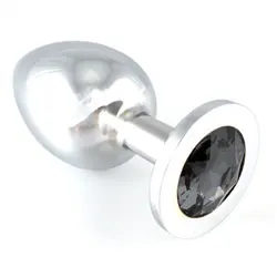 Rimba Jeweled Butt Plug With Black Crystal, Classic Heavy Metal Silver Jeweled Butt Plugs, Gay Anal Sex Toys