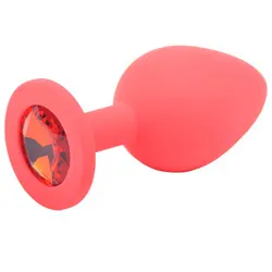 MEDIUM RED JEWELLED SILICONE BUTT PLUG, Classic Beginners Anal Jeweled Butt Plugs, Gay Anal Sex Toys