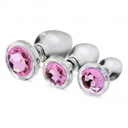 XR Pink Gem Glass Anal Jeweled Butt Plug Set, Beginners Classic Pink Waterproof Jeweled Butt Plugs, Gay Anal Sex Toys