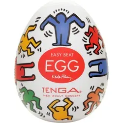 TENGA KEITH HARING DANCE LARGE LOVE EGG MASTURBATOR, Silicone White LARGE LOVE EGG