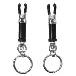 Master Series Bondage Ring Barrel Nipple Clamps, Black Rubber Nipple Clamps