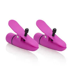 Nipplettes Vibrating Pink Nipple Clamps Adjustable, Pink Smooth Coated Plastic Nipple Clamps