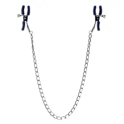 Squeeze And Please Nipple Clamps With Chain, Silver Metal Nipple Clamps