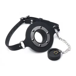 Master Series Pie Hole Feeding Open Mouth Gag, Waterproof Silicone Black Open Mouth Gag