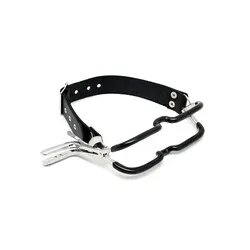 Rimba Leather Black Open Mouth Gag, Rimba Jennings Open Mouth Gag Clamp With Strap